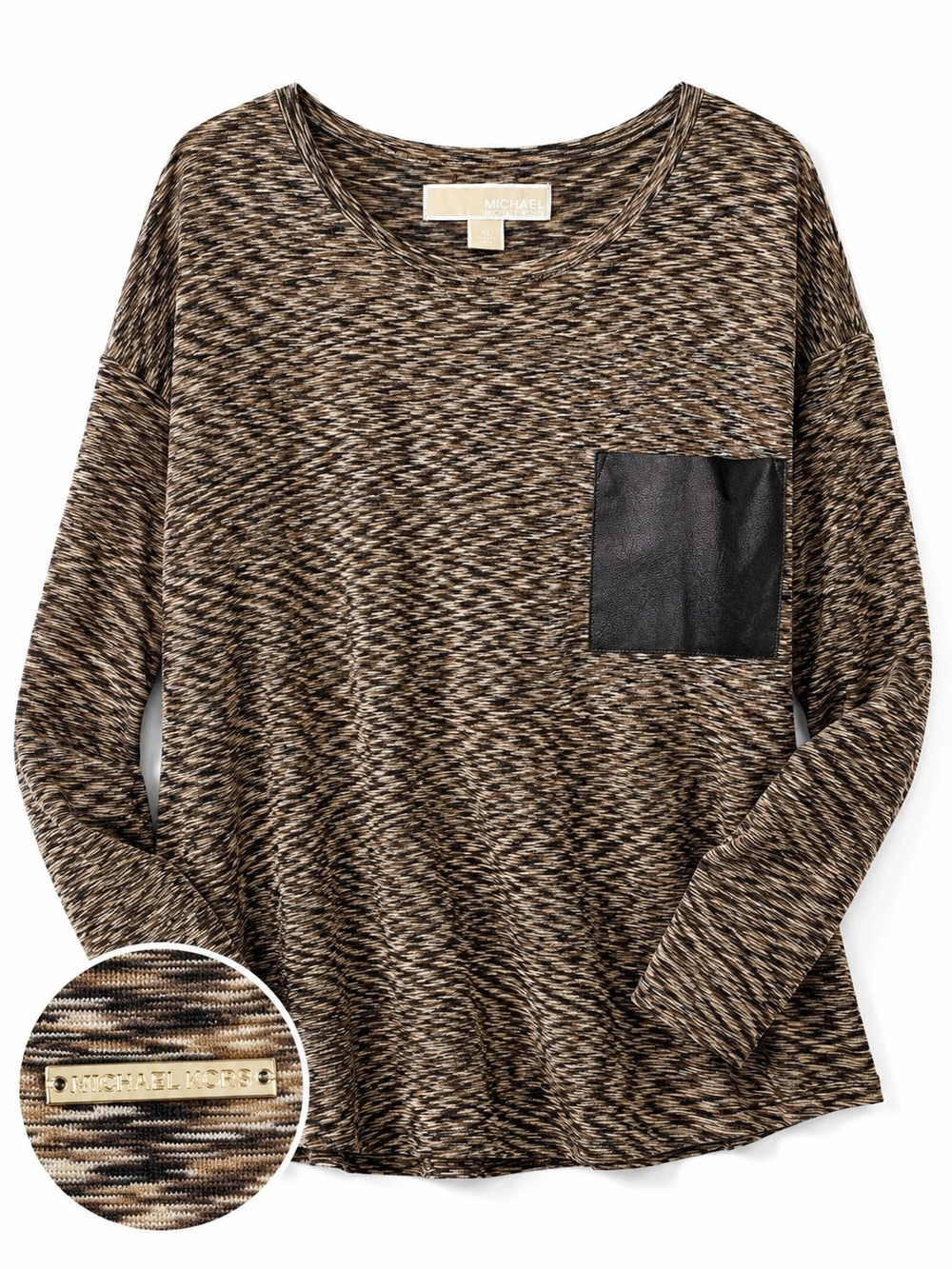 MICHAEL Michael Kors XL Space Dye Knit Faux Leather Pocket Top